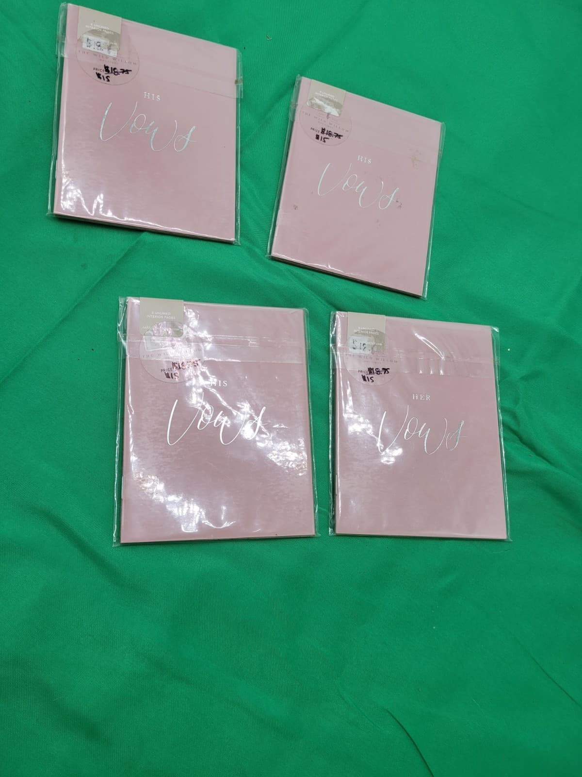 His & Her Vows Book Set Wedding Ceremony Booklets Pink Silver Foil New