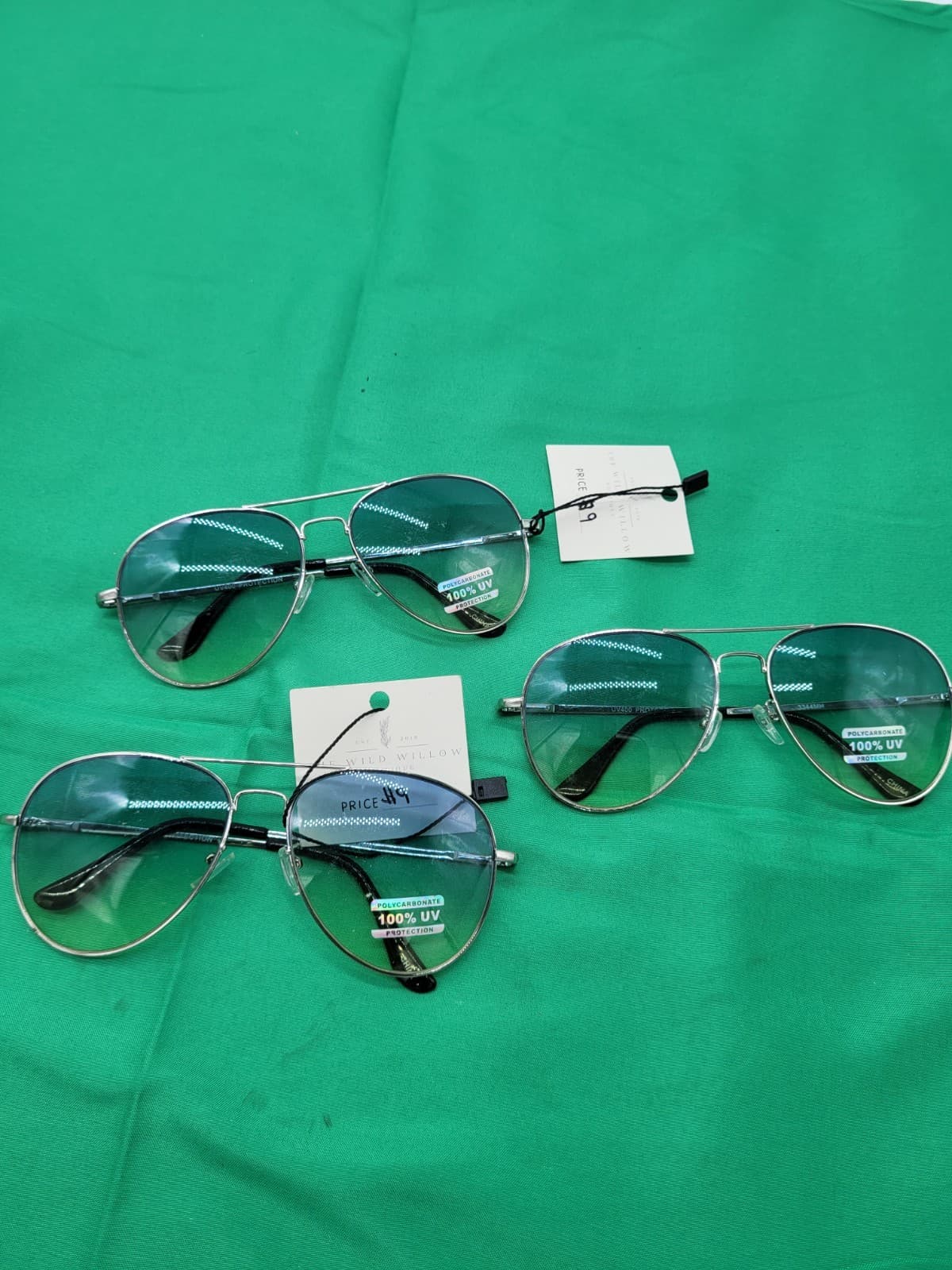 Wild Willow Aviator Sunglasses Lot – Silver Frame Green Tint UV400 Protection 3