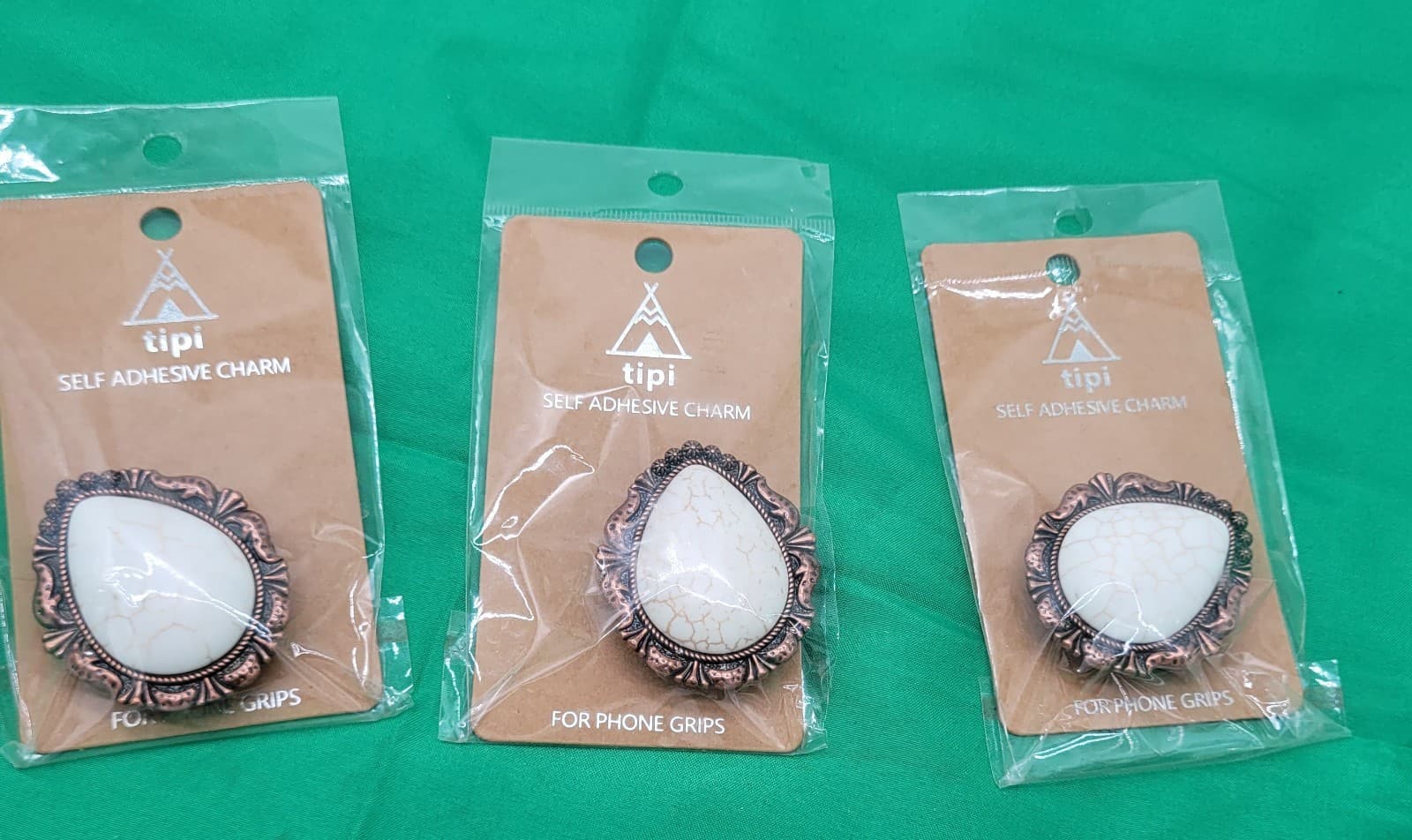 Western Style Phone Grip Lot – White Stone Copper Tone Adhesive Phone Holders 3