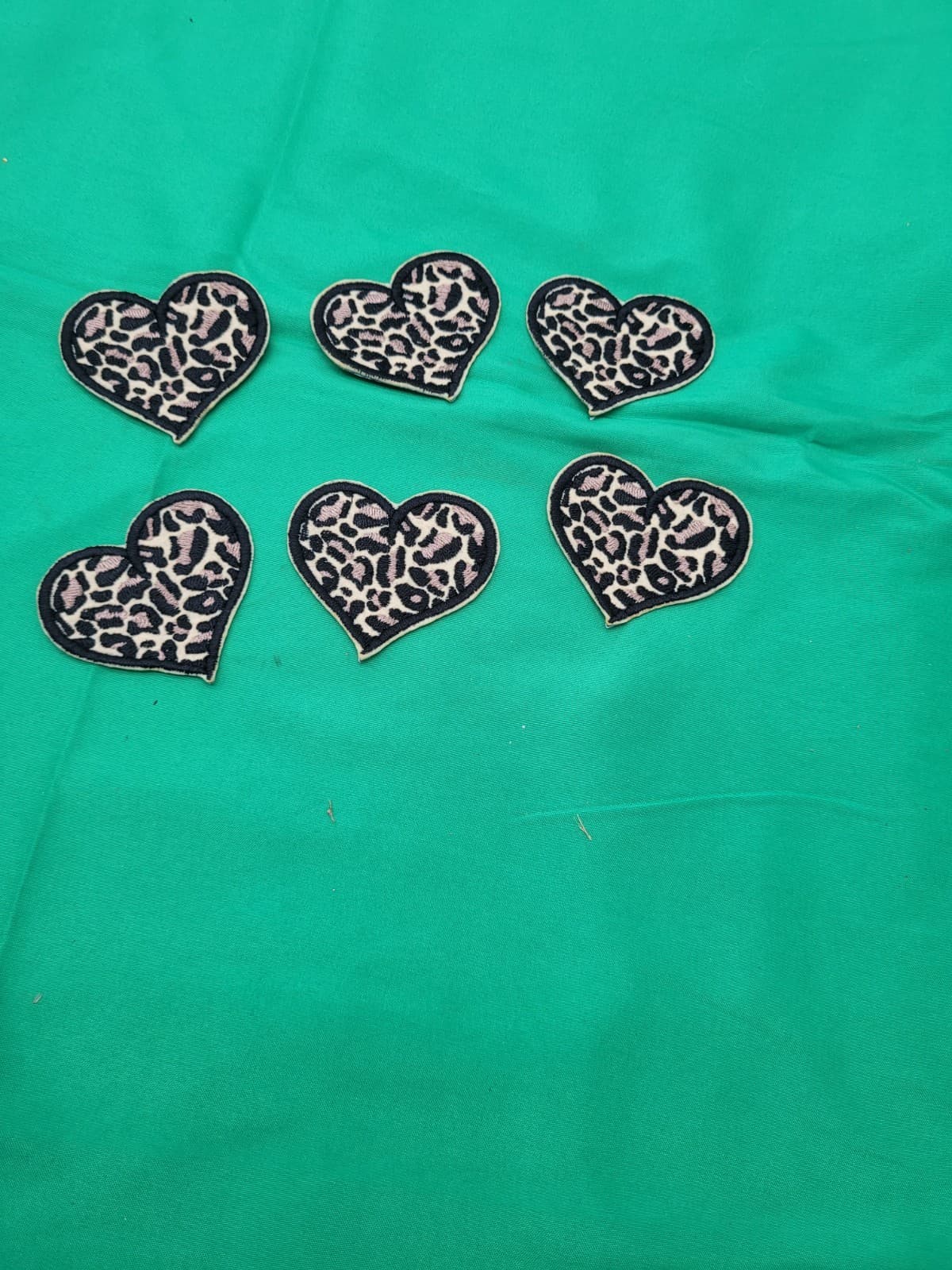 Lot of 6 Leopard Print Heart Embroidered Iron-On Patches Cute Animal Print