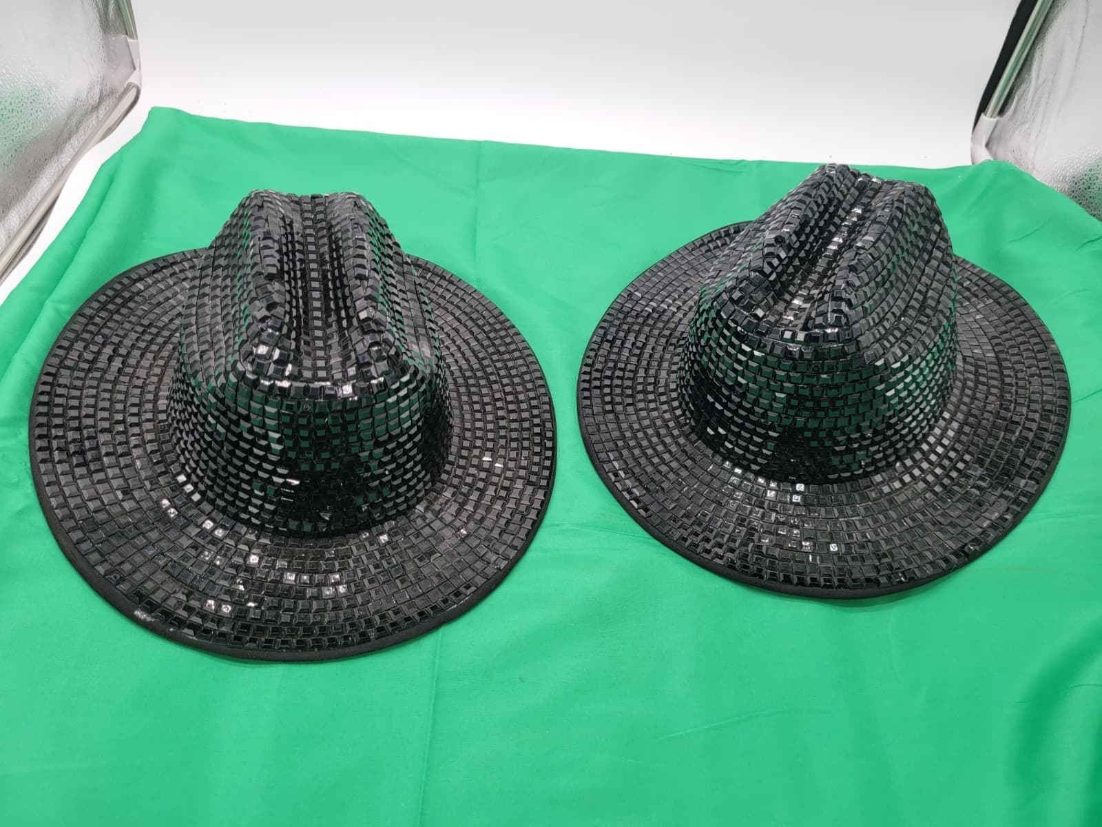 New Black Reflective Disco Cowboy Hats Lot of 2 Mirror Tile Party Costume Caps