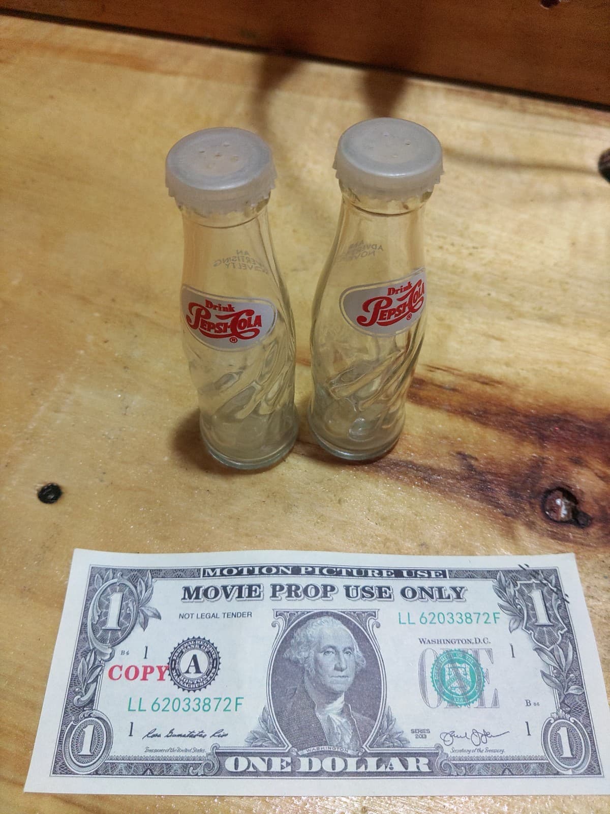 Vintage Pair of Pepsi Cola Miniature Glass Bottle Salt & Pepper Shakers