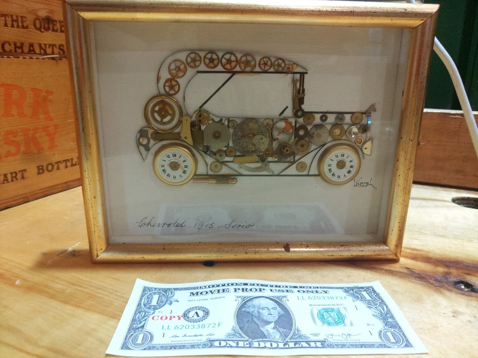 Vintage Horological Collage Depicting a 1915 Chevrolet Series 490