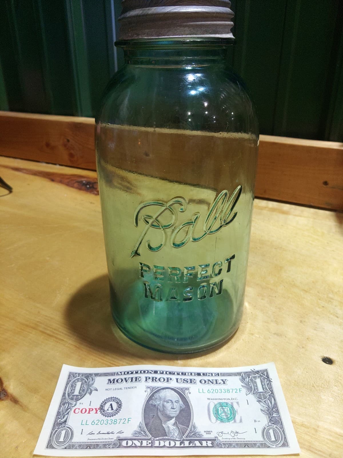 Vintage Ball Perfect Mason Aqua Glass Canning Jar with Original Zinc Lid