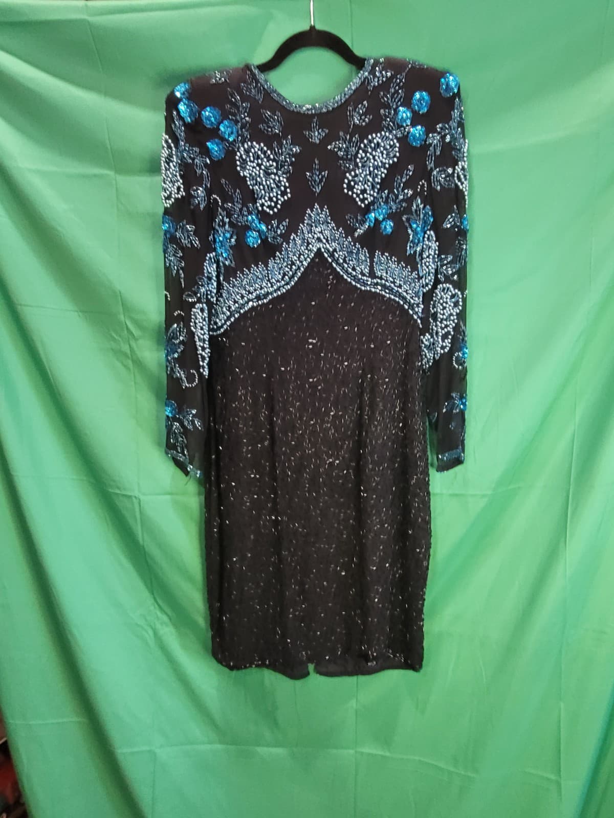 Kathryn Conover by Netti Vintage Black & Blue Beaded Cocktail Dress – Size 12