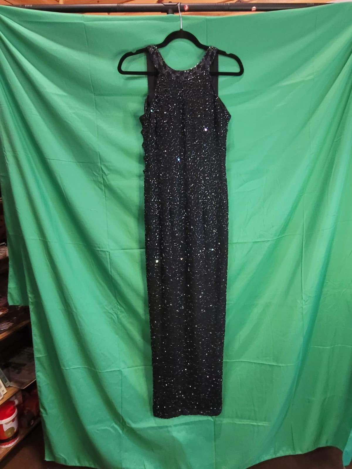 Vintage The Paperwork Shop Black Beaded Sequin Evening Gown – Women's Size 9