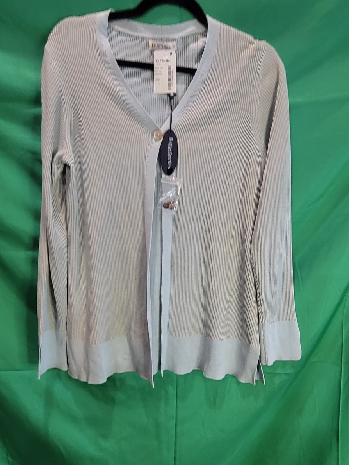NWT Barry Bricken Light Blue Ribbed Open Front Cardigan Sweater – Women's Large