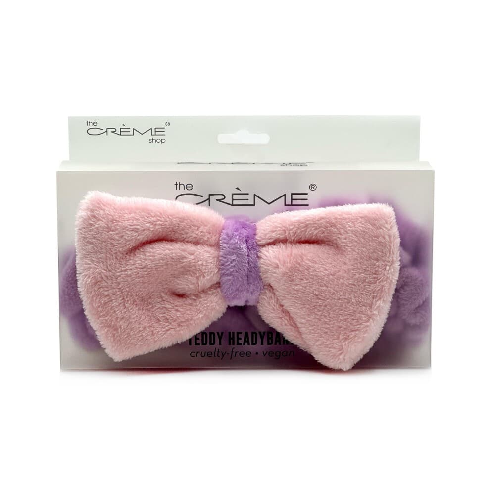 The Crme Shop Teddy Headyband | Spa Headband | Headband for Washing Face | Skincare Headbands | Soft & Fluffy Headbands for Women (Pink and Purple)