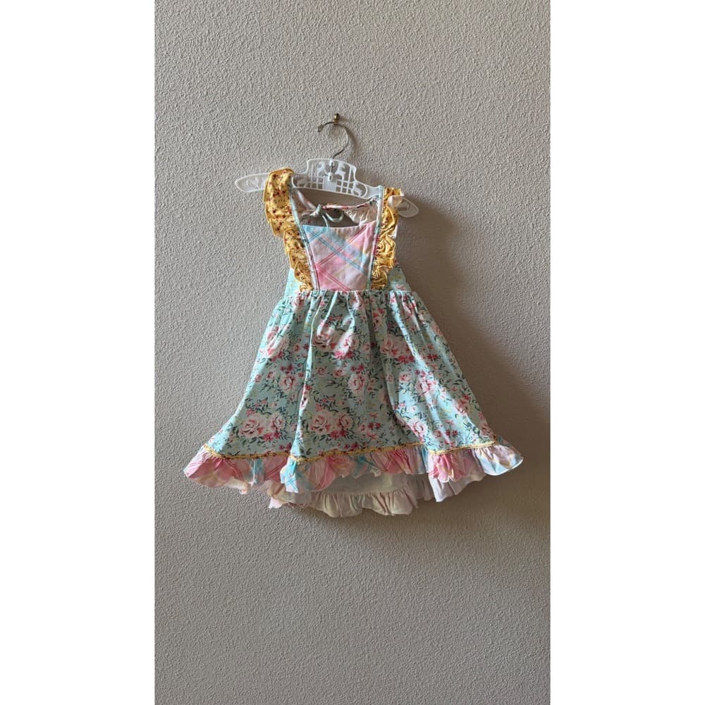 Cheeky Plum Girls Floral Plaid Ruffle Dress Blue Pink Yellow 4T NWT