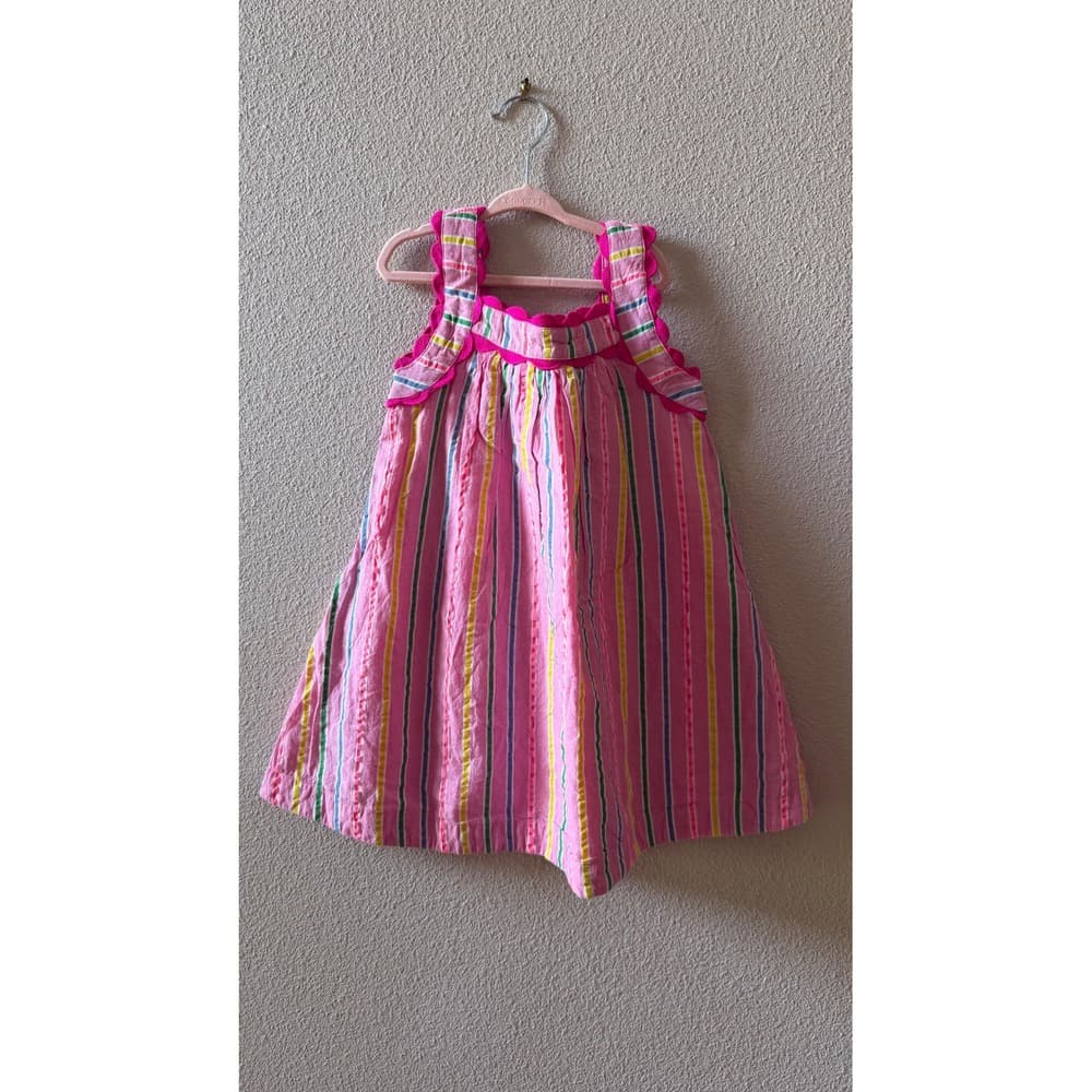 Mini Boden Girls Pink Striped Scallop Trim Cotton Dress G5444 Size 4-5Y