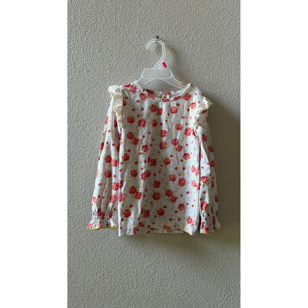 Matilda Jane Girls Floral Polka Dot Ruffle Shoulder Long Sleeve Top Red Blue 4