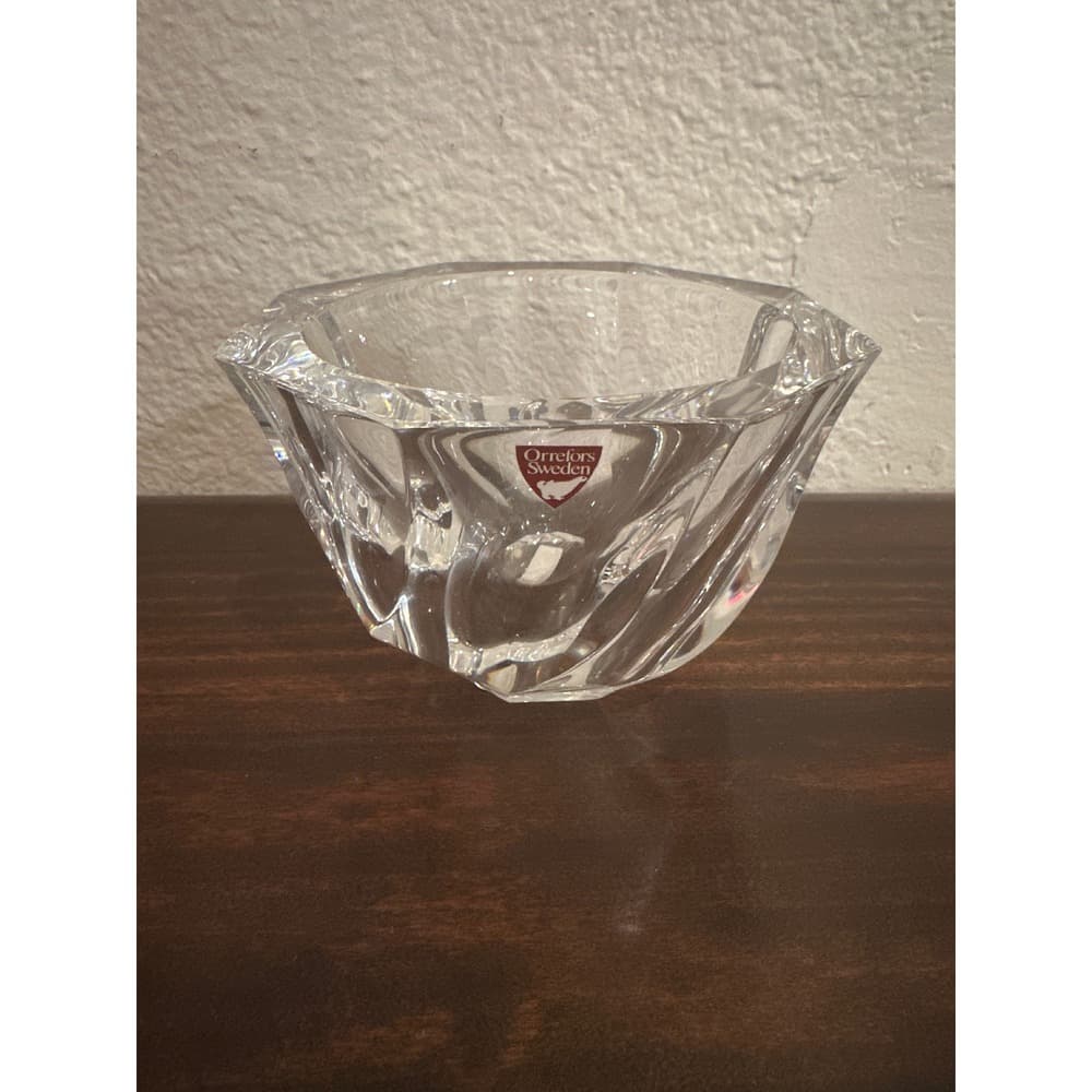 Orrefors Sweden Stella Crystal Bowl Anne Nilsson Signed Octagon Glass Dish