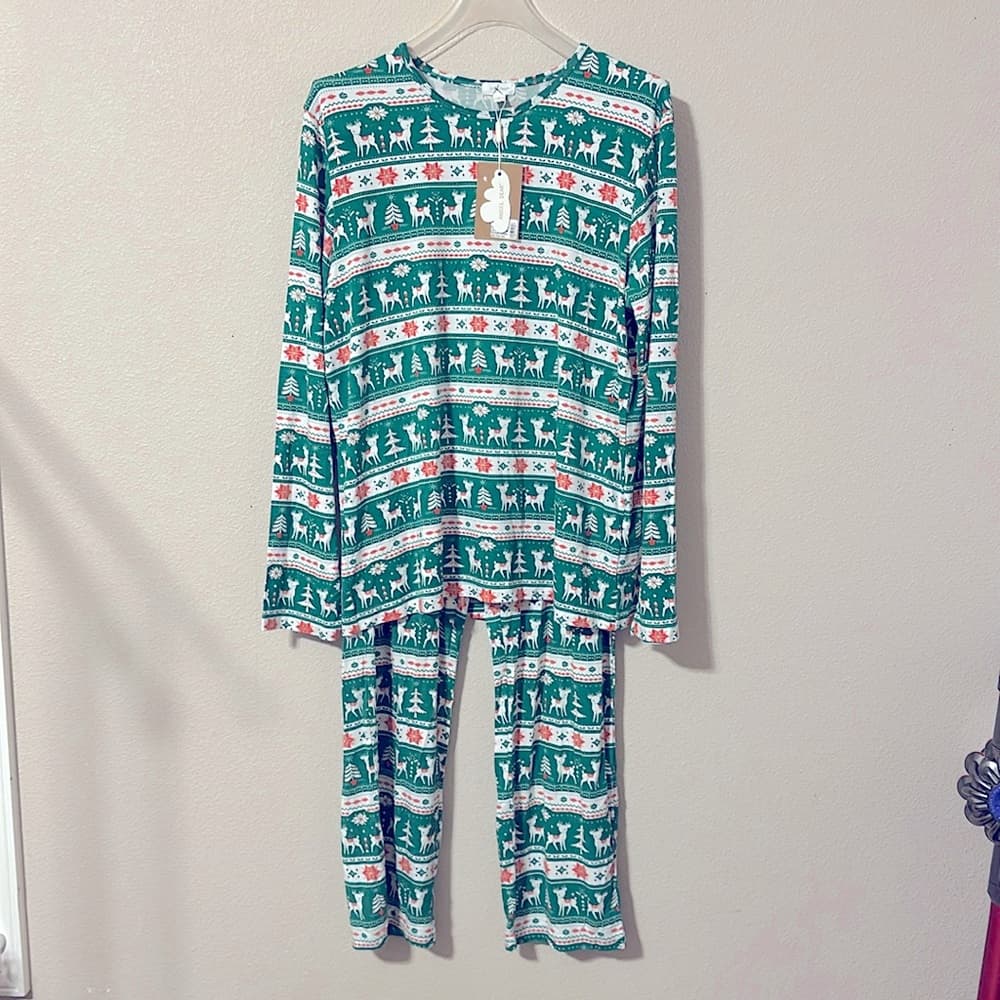 Angel Dear Deer Fair Isle 2pc PJ Set Sz Adult Small NWT