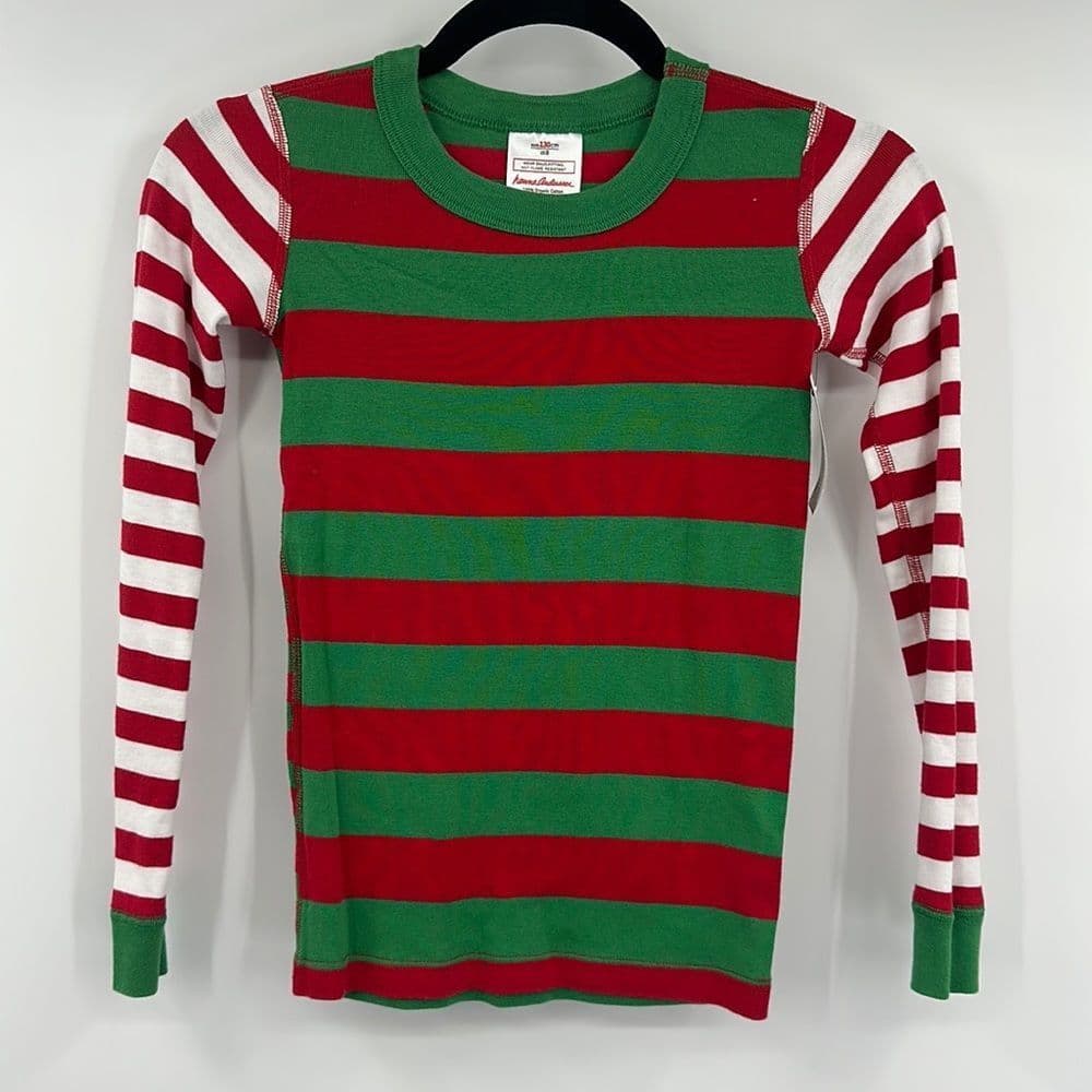 Hanna Andersson Red/Green/White Striped Pj Top ONLY Sz 140cm (8)
