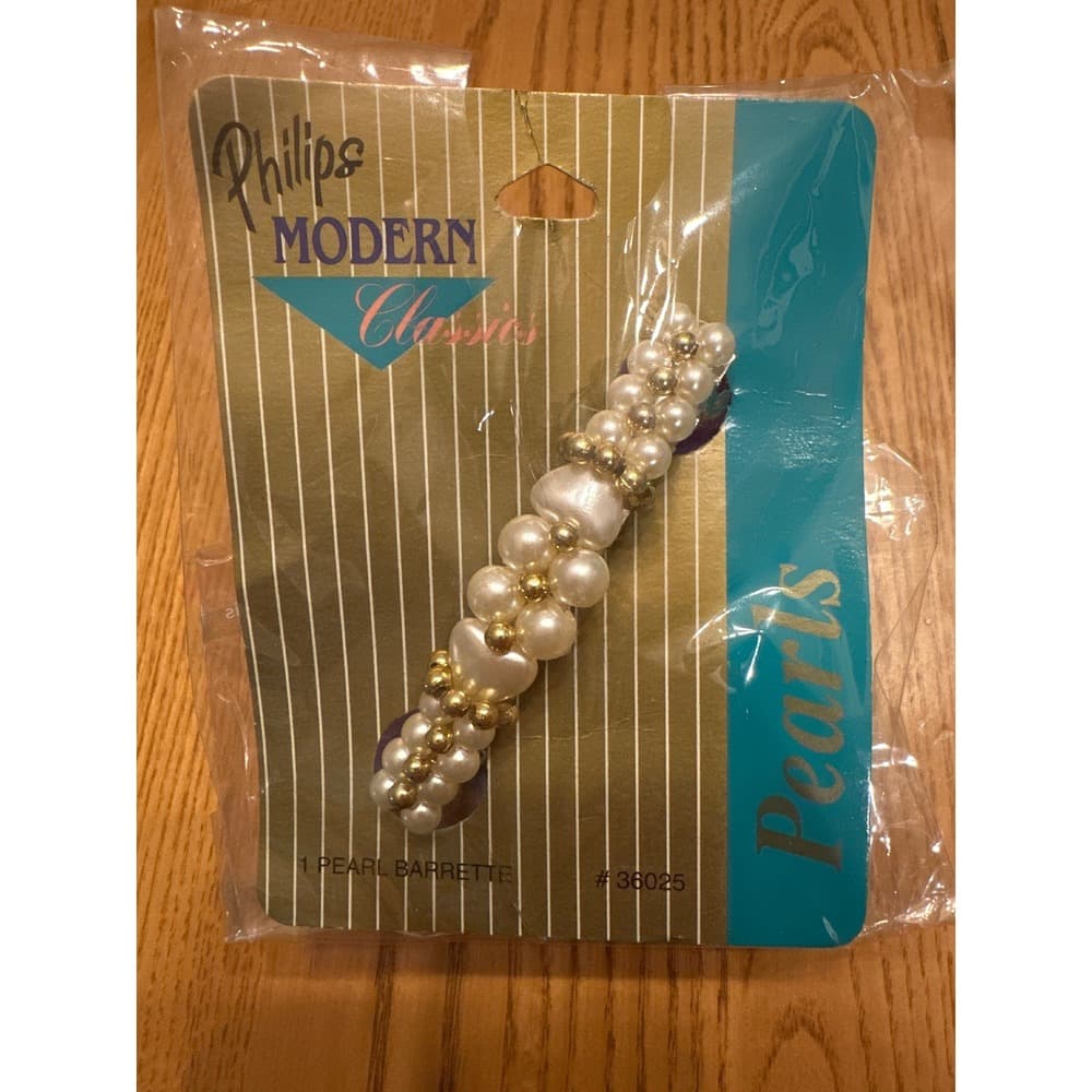 Philips Modern Classics Faux Pearl Heart Hair Barrette Gold Tone Beads 36025