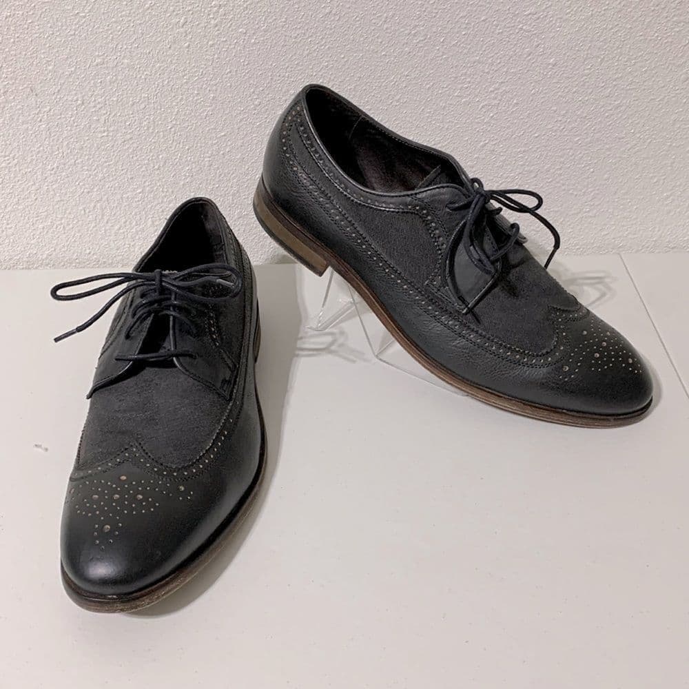 John Varvatos USA Black Leather & Canvas Wing Tip Shoe Sz 11.5