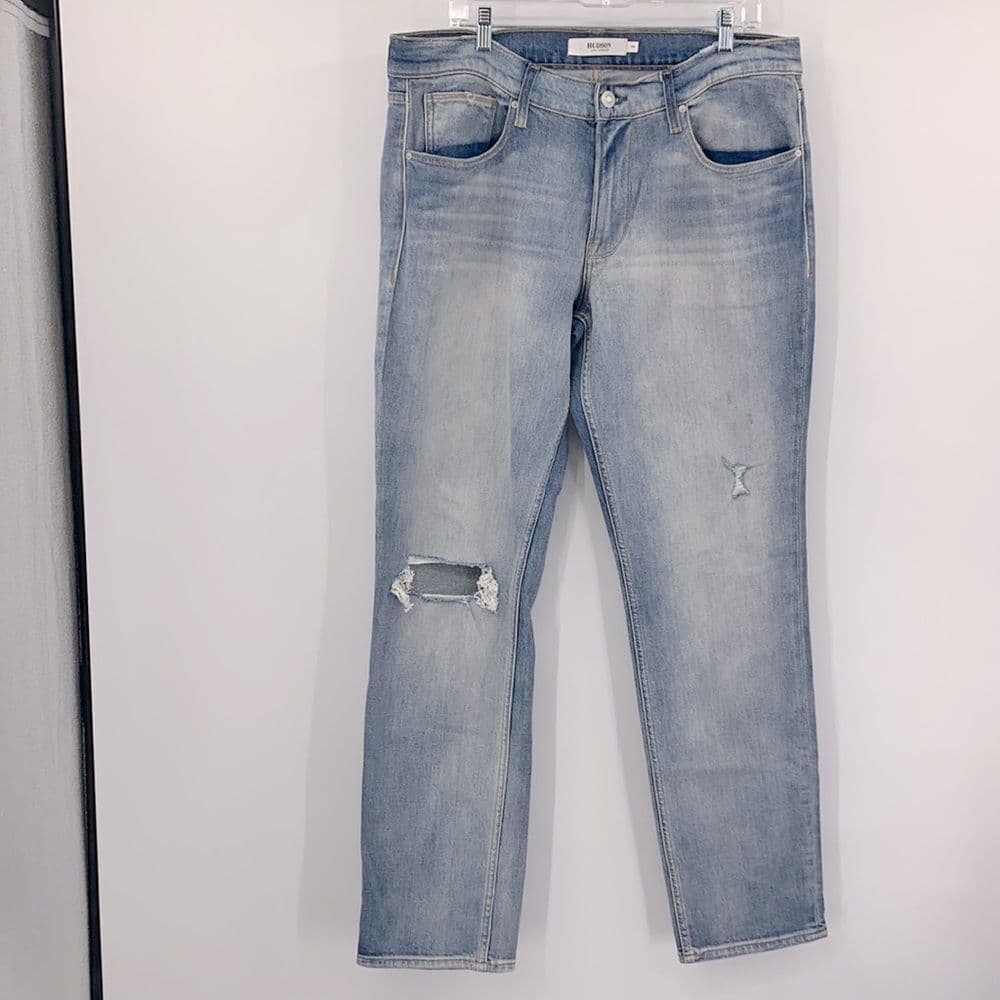 Hudson Jeans Mens Blake Slim Straight Sz 36 Distressed Light Wash