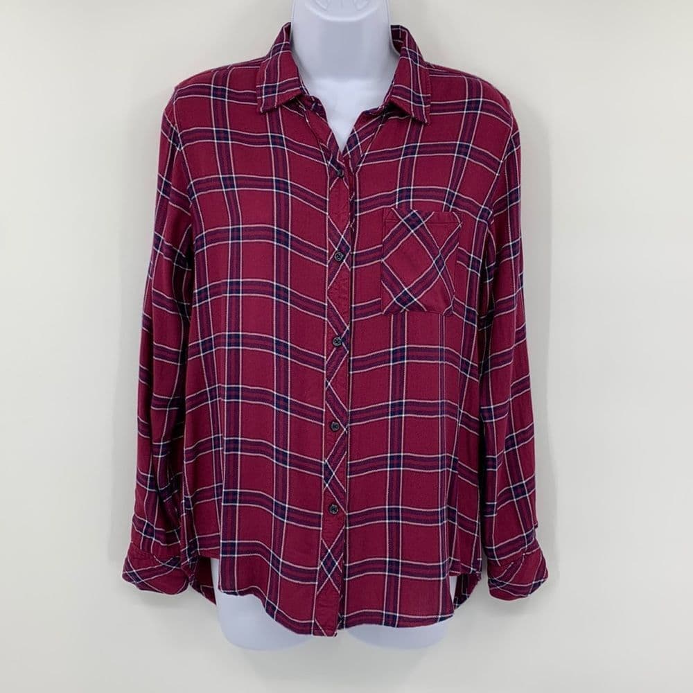 Rails Hunter Merlot Navy White Button Up Plaid Shirt Sz XS