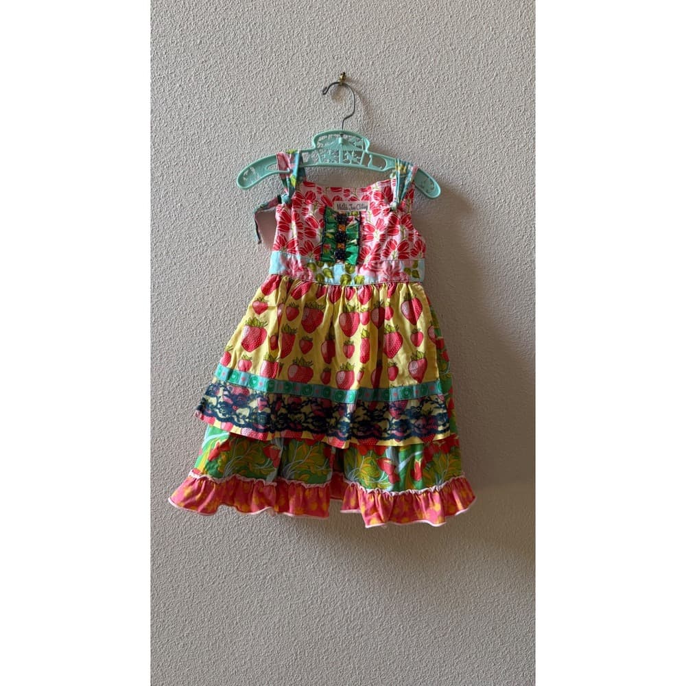 Matilda Jane Girls Strawberry Floral Mixed Print Tiered Dress D1357 Size 4
