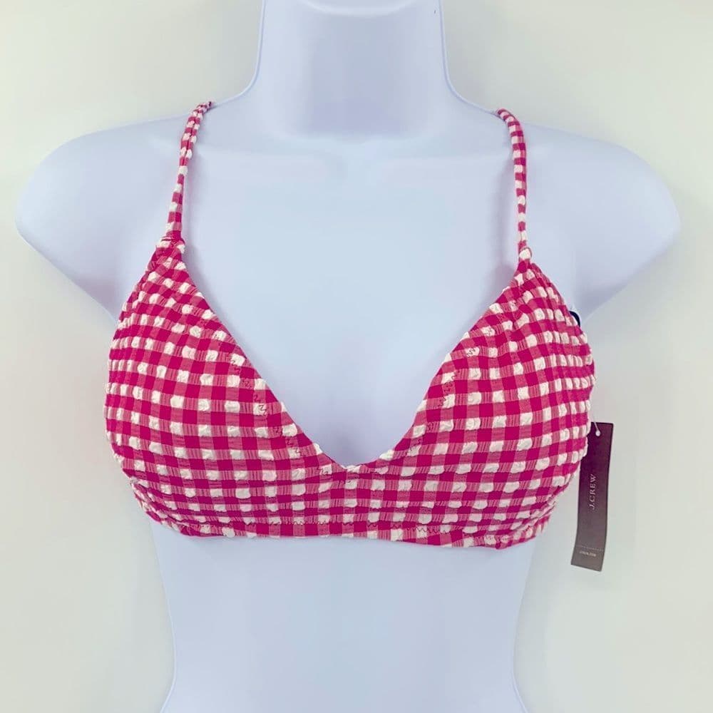 Loft Gingham Bikini Top Sz L Pink & White NWT