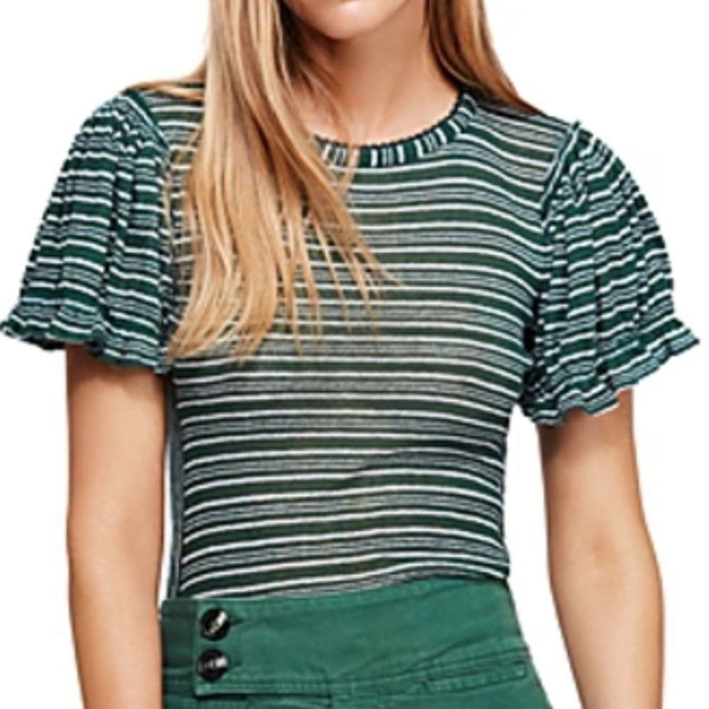 FREE PEOPLE Womens Tee Take One For The Team Striped Sea Mist Green Size XS NWT