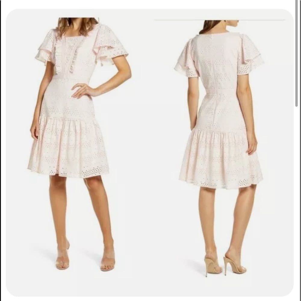 Rachel Parcell Pink Eyelet Lace Flare Dress Sz L