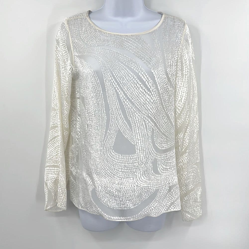 Peter Cohen 100% Silk Blouse Stunning Sheer Top Sz M