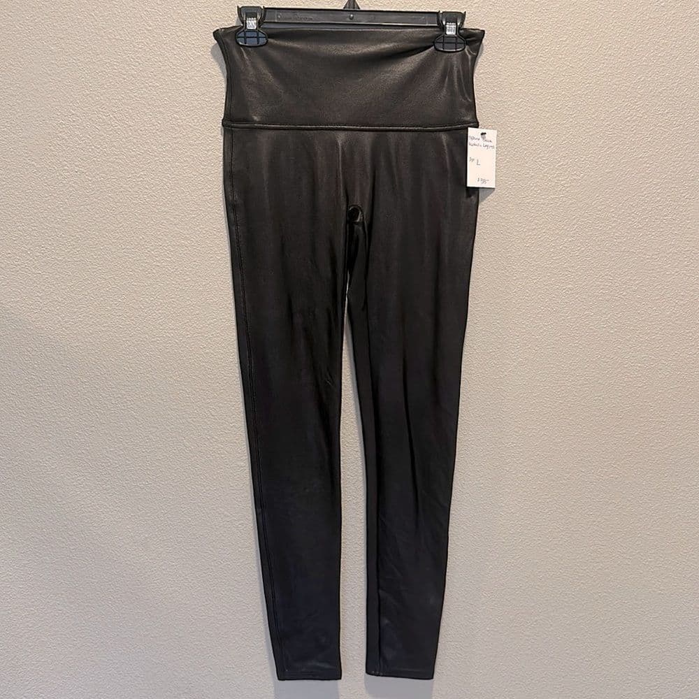 Spanx Black Metallic Leggings Sz L EUC