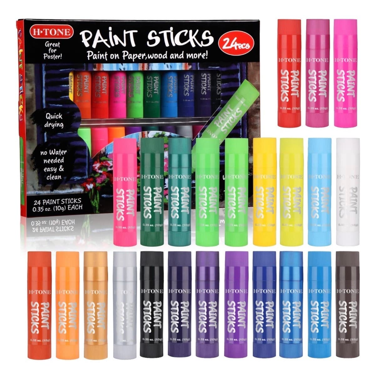 H-TONE 24 Colors Tempera Paint Sticks Washable Twistable Crayons Art New