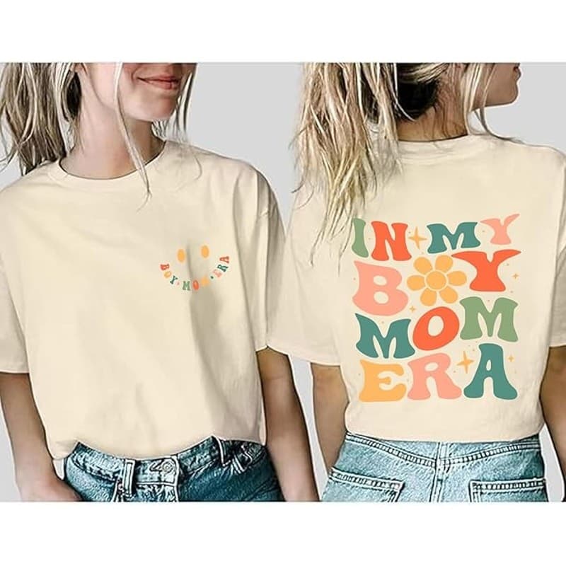 In My Boy Mom Era Graphic T-Shirt Women Cotton Crewneck Aesthetic Tee Size M