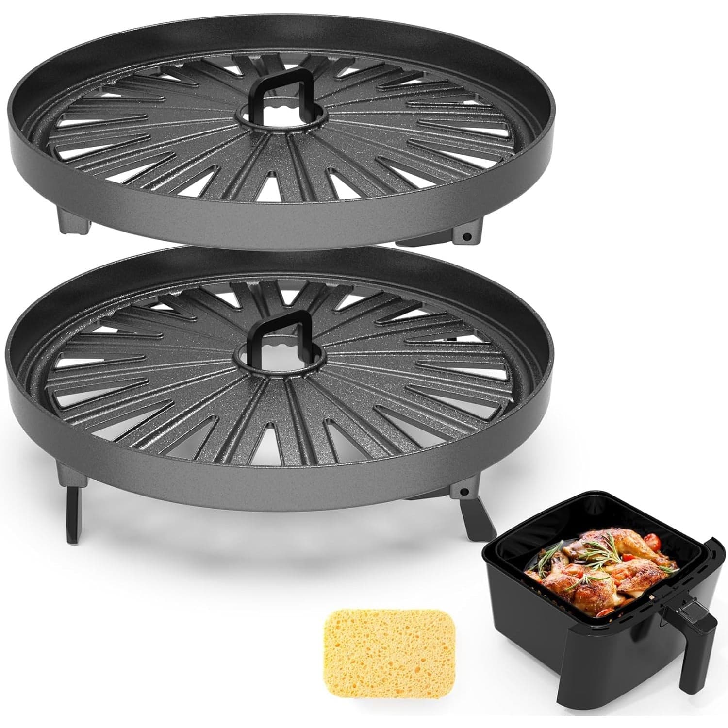2 Pack Air Fryer Rack 7.75in Steel Tray Nonstick Crisping Basket Grill Pan