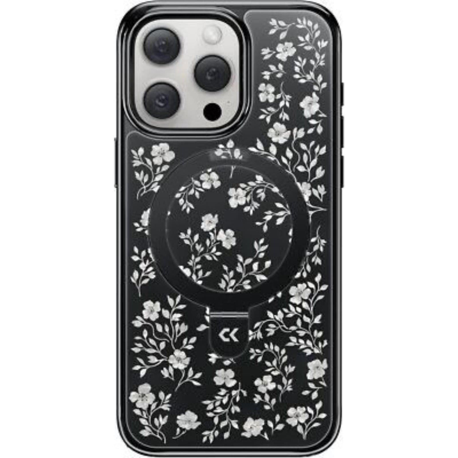 Vintage Flowers iPhone 15 Pro Case Magnetic Stand MagSafe Black