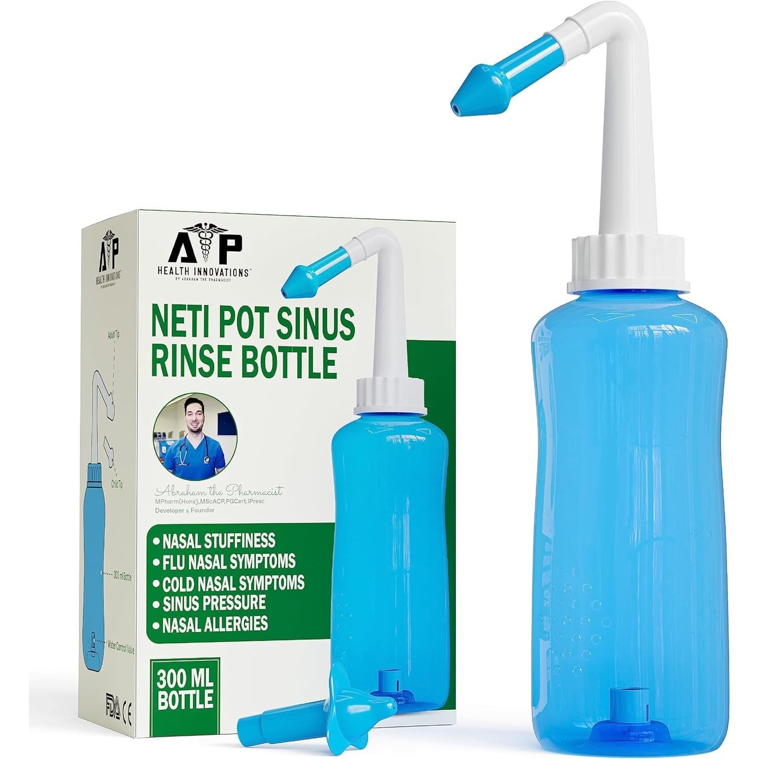 Sinus Rinse Neti Pot 300ml Nasal Irrigation Bottle Allergy Congestion Relief Kit