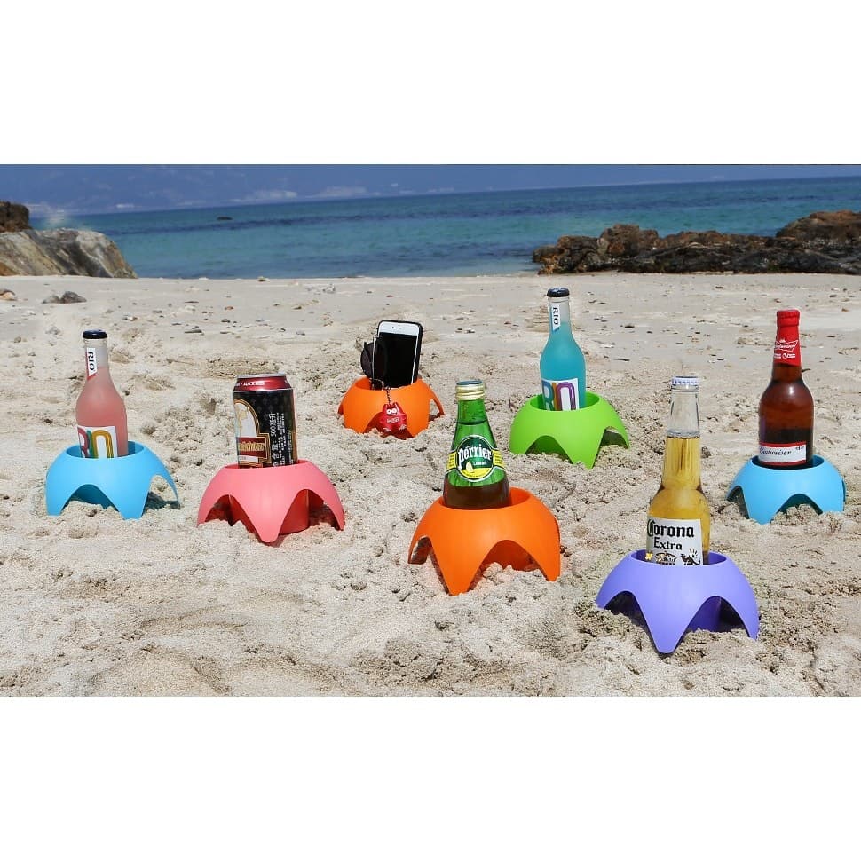 7 Pack Beach Drink Holders for Sand Colorful Cup Holders Stackable Beer Soda