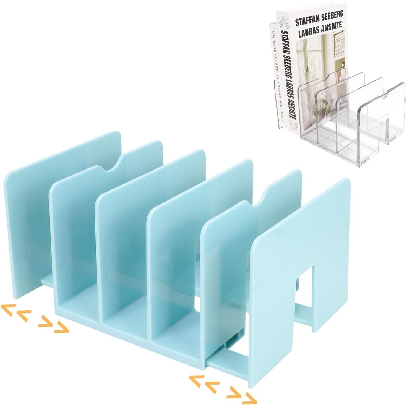 2PCS Adjustable Book File Organizer 5-Slot Desktop Rack Desk Shelf Blue Clear