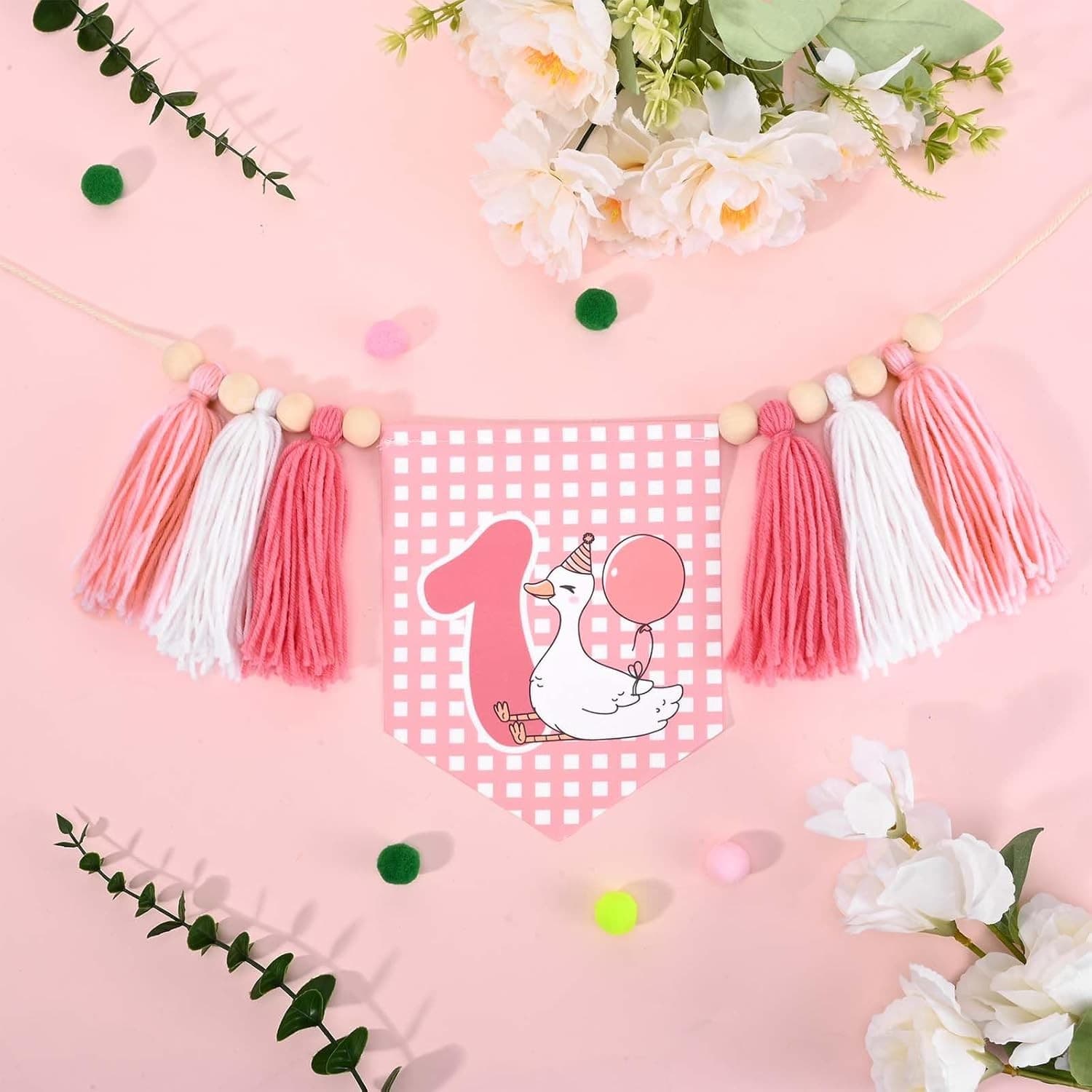 Pink Silly Goose 1st Birthday Banner – High Chair Tassel Decor for Girls