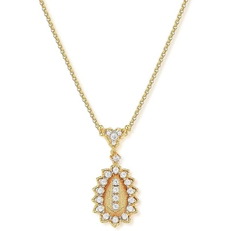 14K Gold Plated Oval Pendant Necklace Cubic Zirconia Pearl Vintage Style