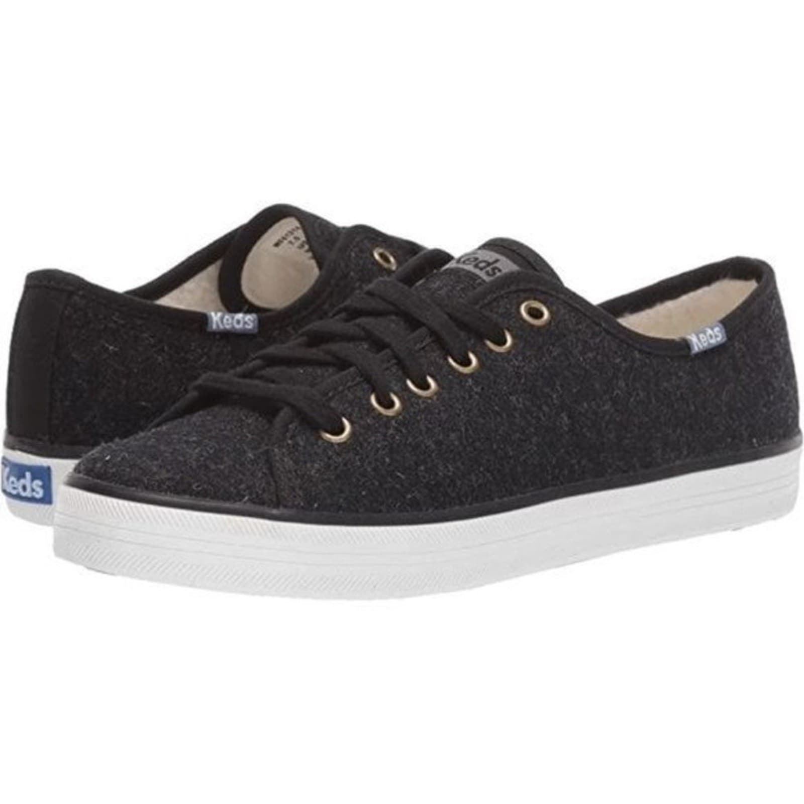 Keds Women’s Kickstart Wool Blend Faux Shearling Lined Sneakers Black Sz 5