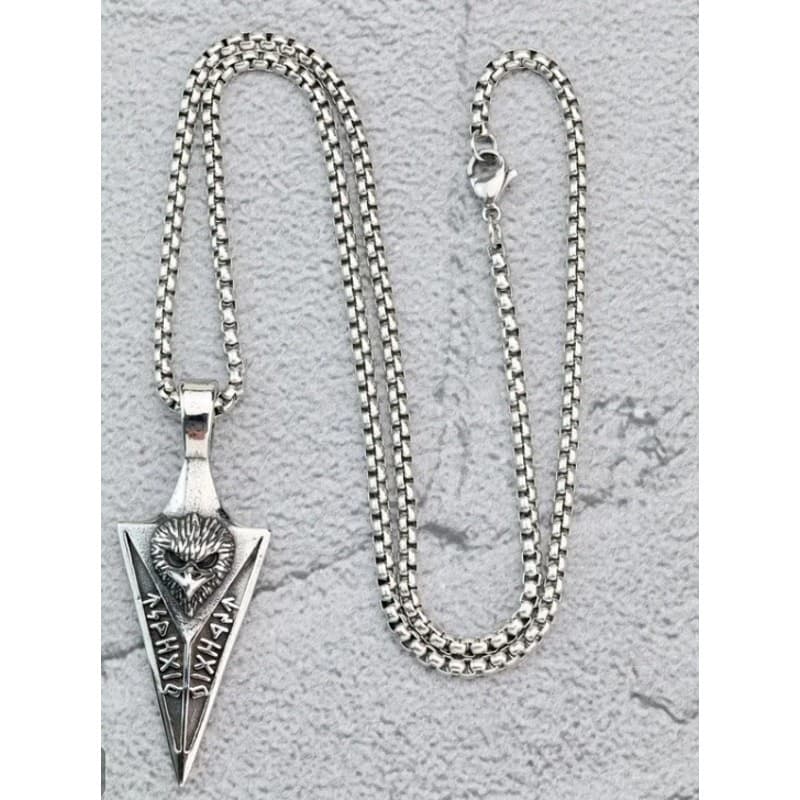 Viking Men's Necklace Stainless Steel Arrowhead Pendant with Runes Eagle