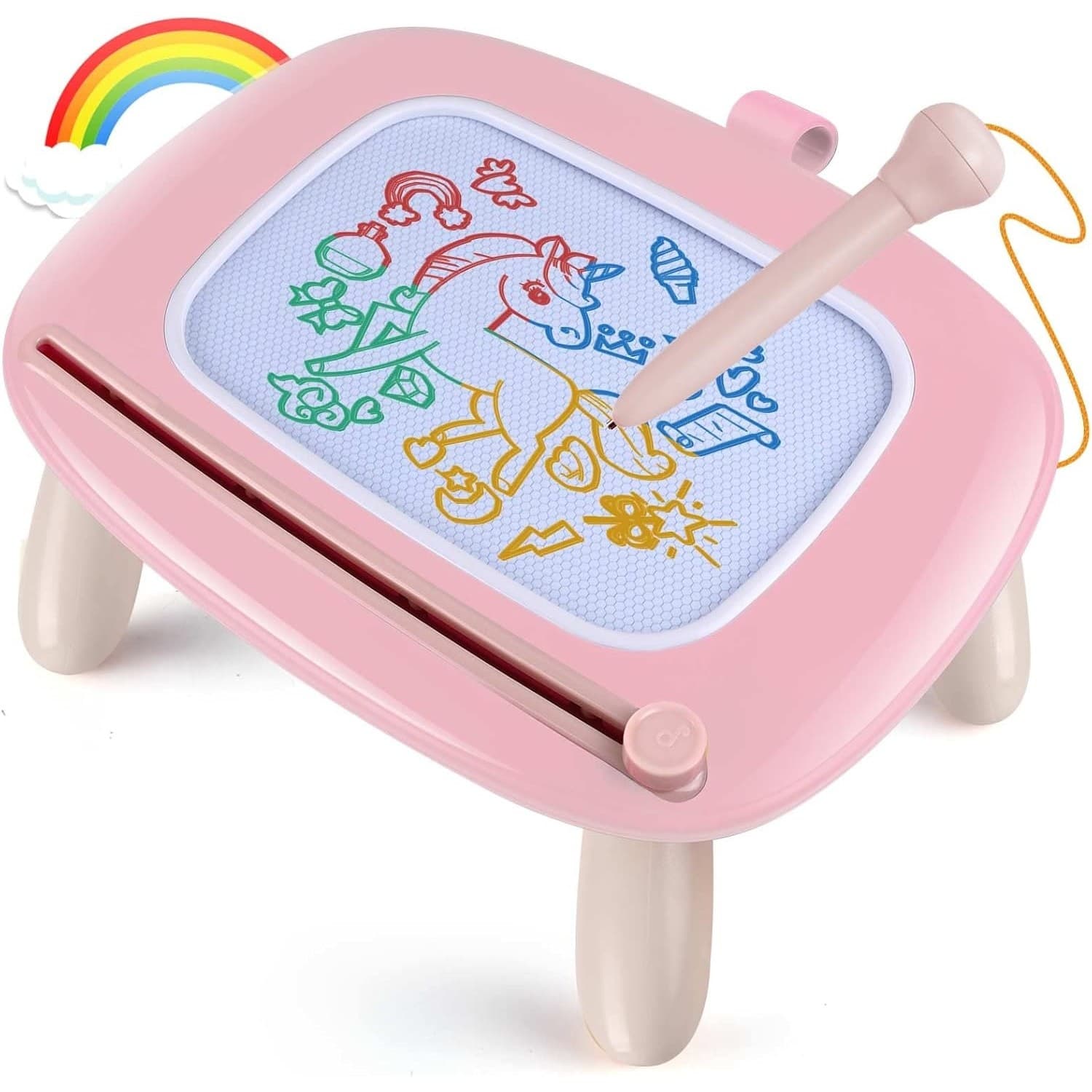 Toddler Magnetic Drawing Board Table Pink 3in1 Doodle Pad Toy Gift Girl