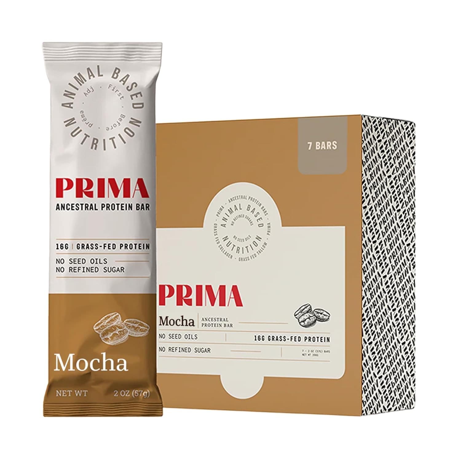 PRIMA Protein Bars 7 Pack Mocha 16g Grass Fed Collagen Keto Snack
