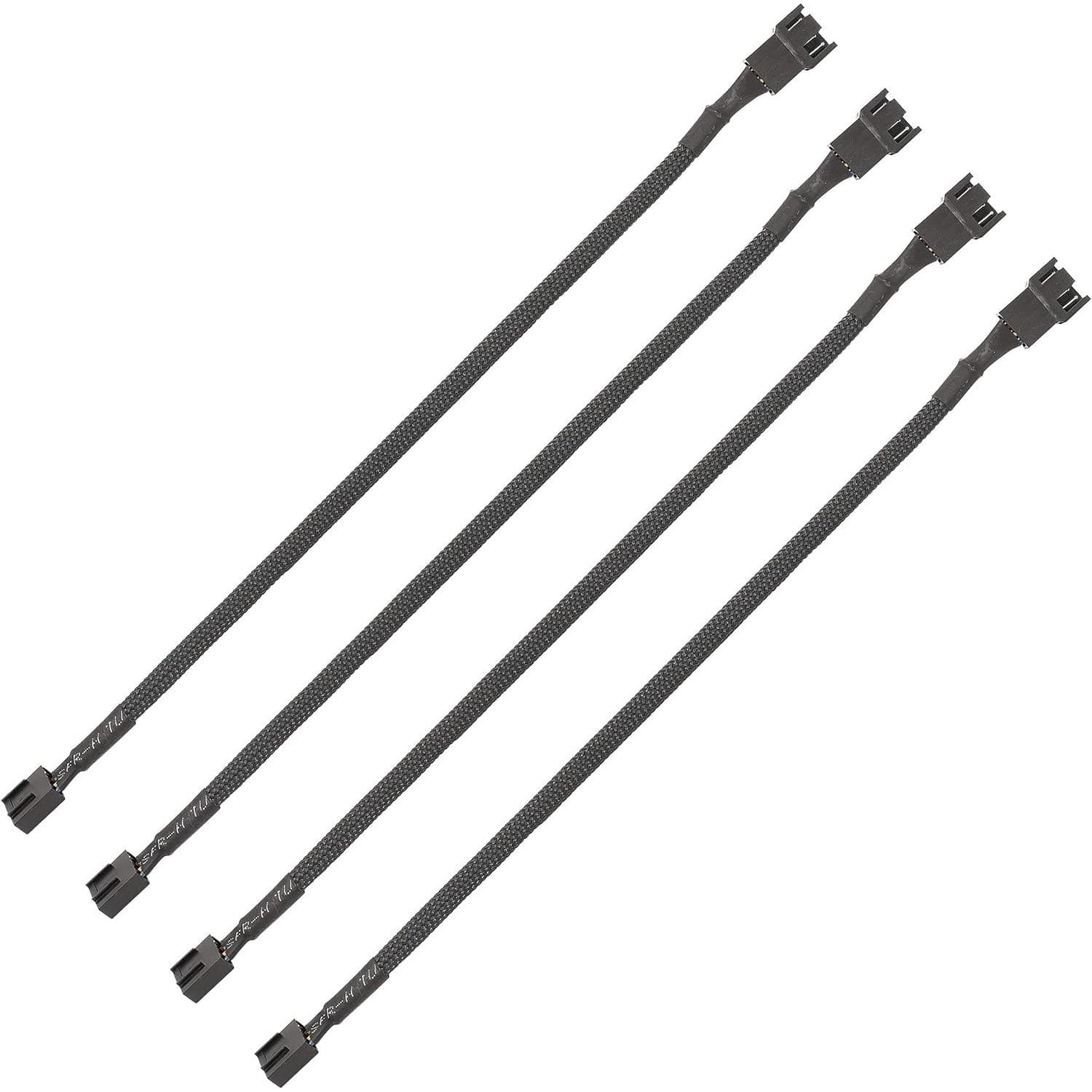 PWM PC Fan Extension Cable 10.5” Black Braided 4-Pin 3-Pin Compatible 4 Pack