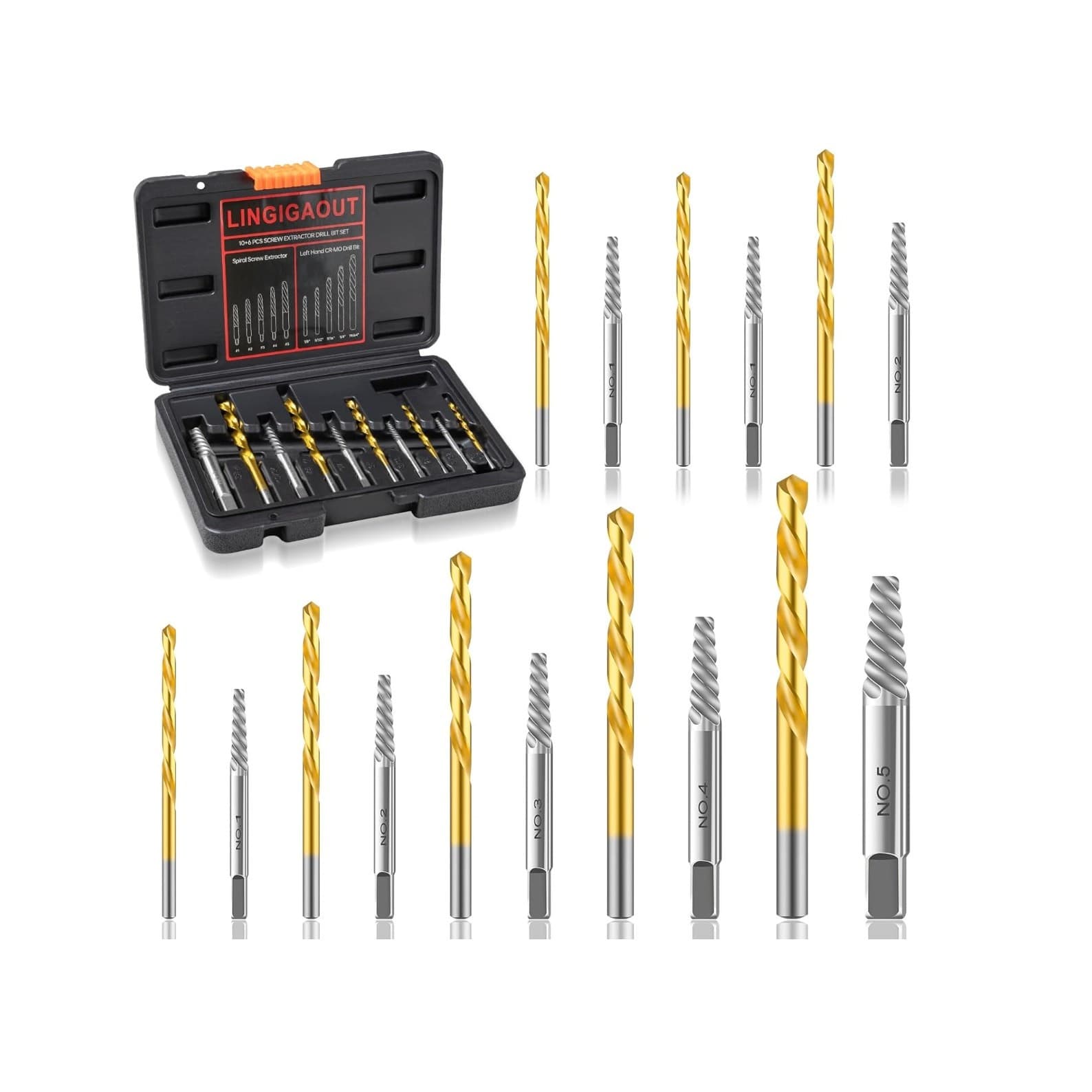 16pcs Screw Extractor Set Left Hand Drill Bits Easy Out Bolt Remover Kit