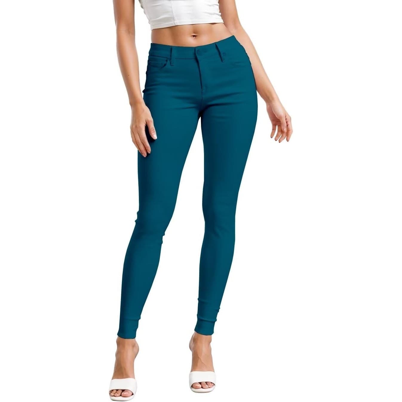 Hybrid & Company Women Skinny Pants Stretch Teal Work Office Casual Size M