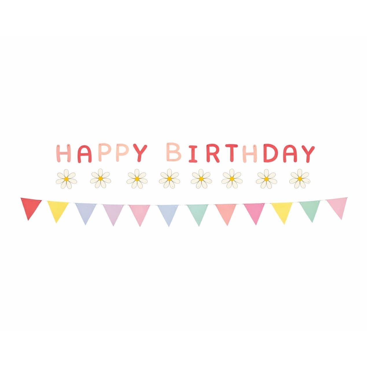 Happy Birthday Banner Daisy Pink Pastel Party Decoration Floral Garland Set
