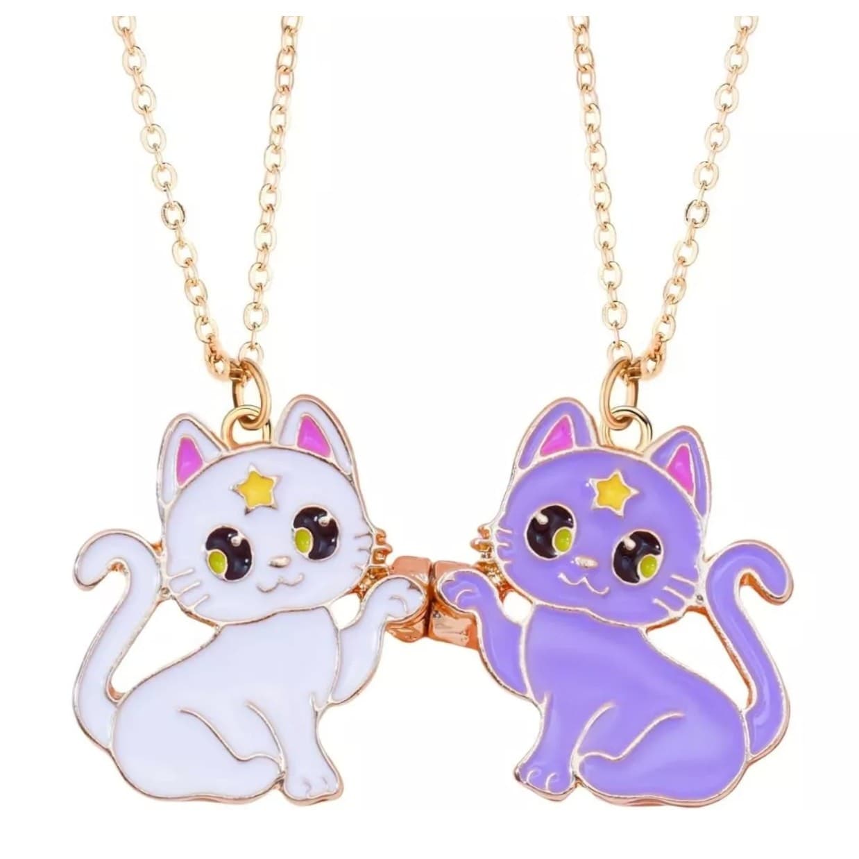 Magnetic BFF Cat Necklace Set Best Friend Jewelry 2pcs Gold Cute Kawaii Gift