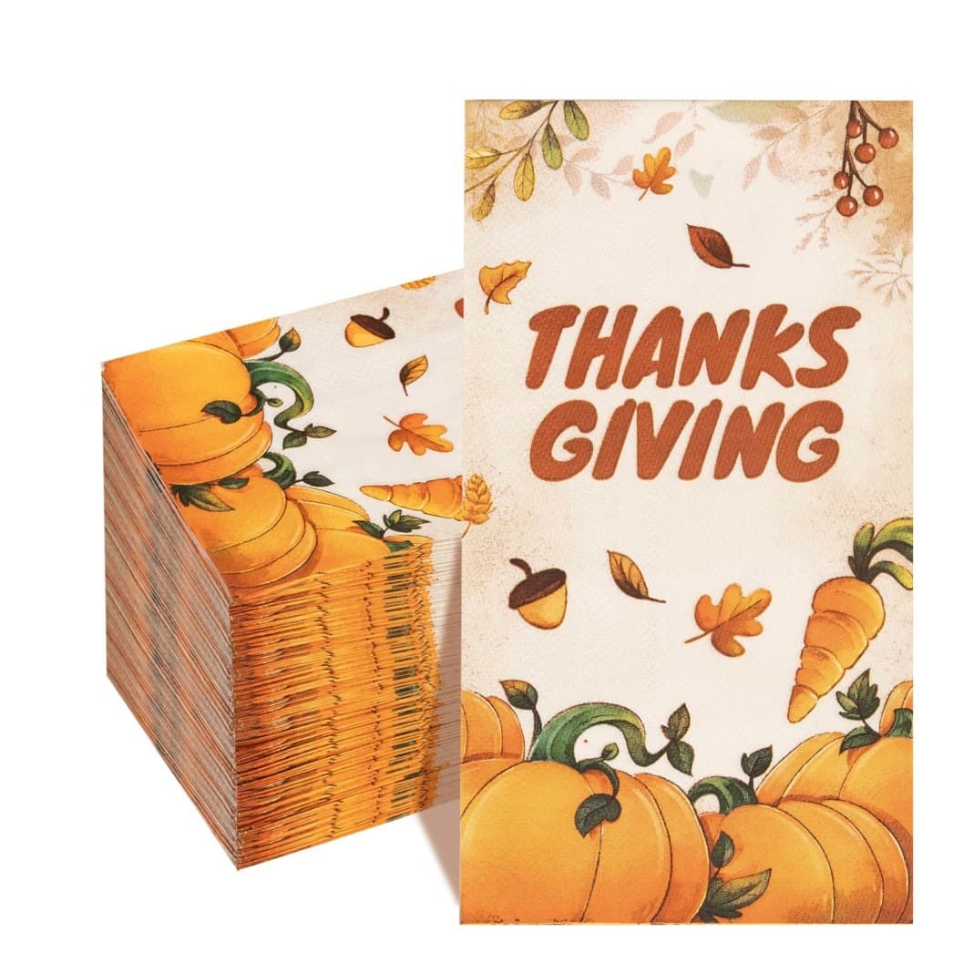 100 Thanksgiving Paper Napkins Pumpkin Fall Party Table Decor Disposable
