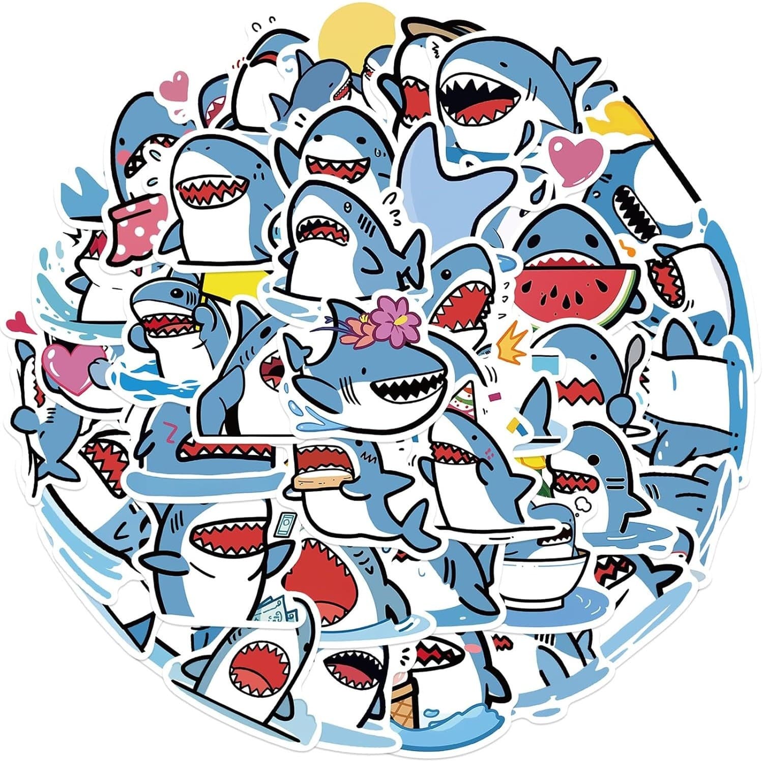 50pcs Shark Stickers Cute Cartoon Animal Stickers Vinyl Waterproof