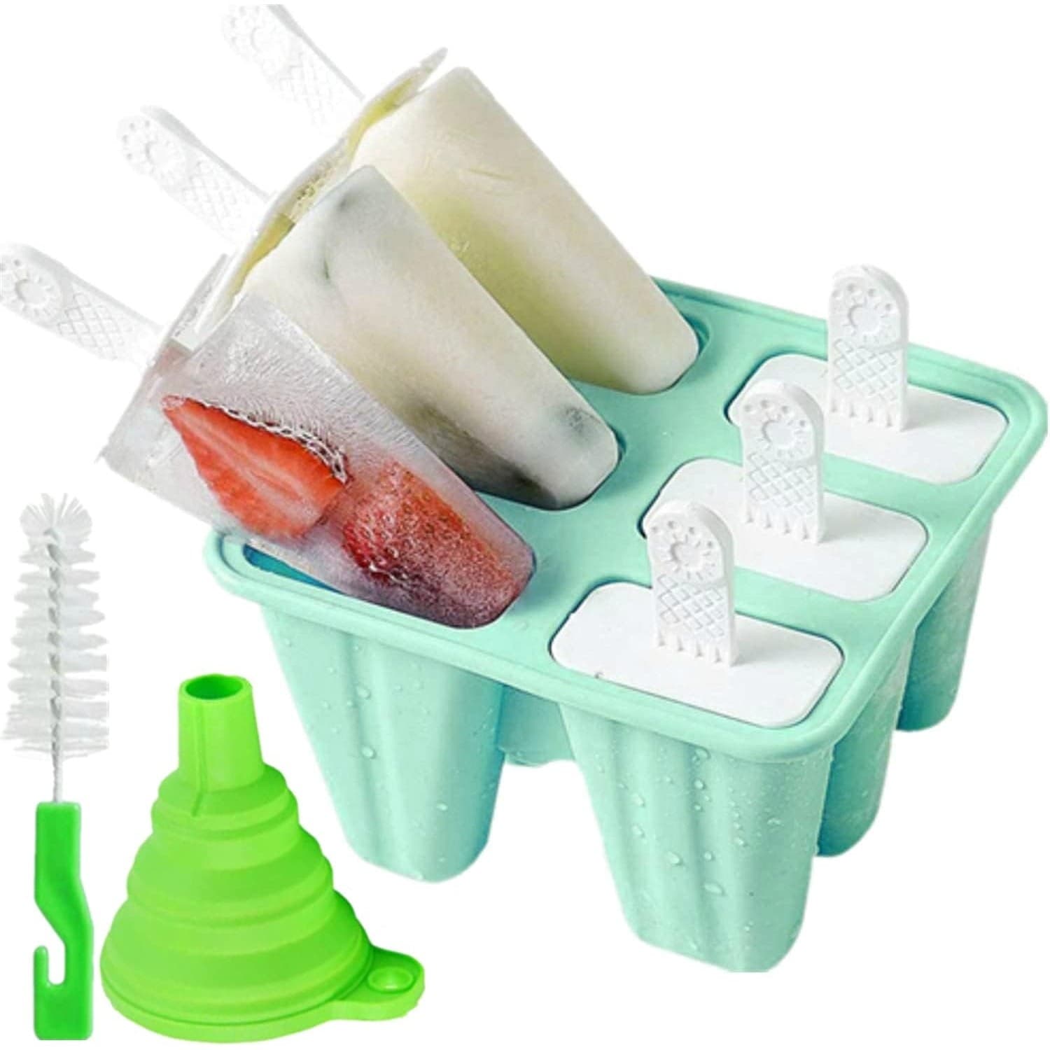 Popsicle Mold 3.3 OZ 6 Cavity Silicone BPA Free Ice Pop Maker Reusable Green