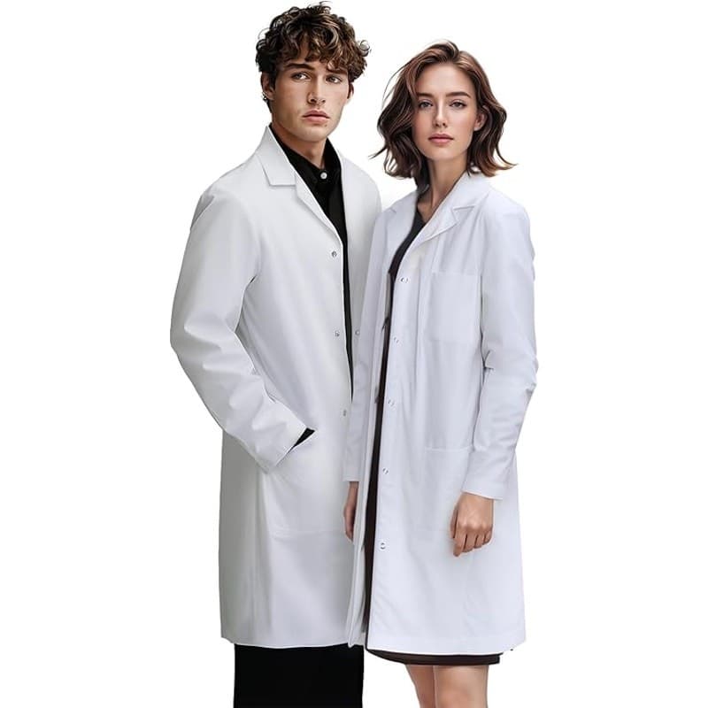 Unisex Medical Lab Coat White 40" Snap Front Doctor Nurse Pockets Uniform